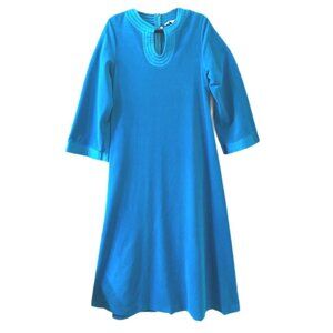 Vtg Vanity Fair Blue Robe Satin Trim Quilted Collar Lounge Dress USA Back Zip